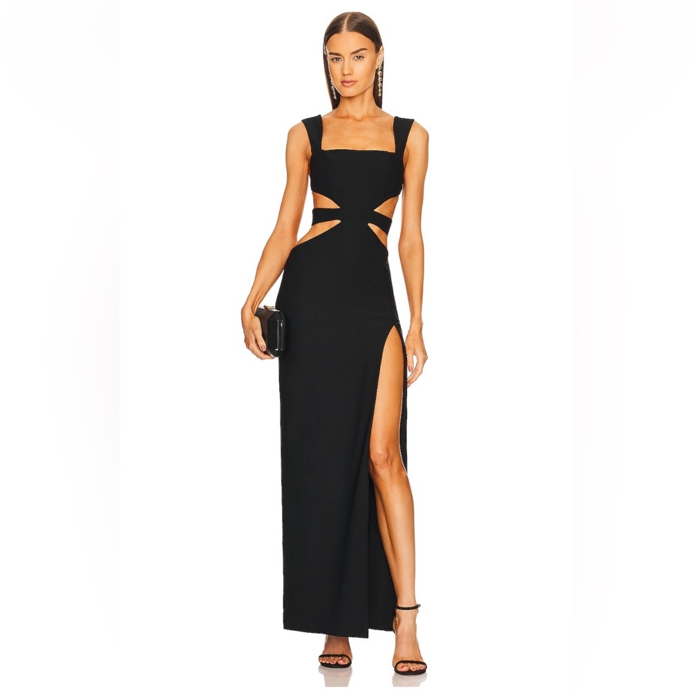 Michael Costello Black Sadie Cutout Backless Gown